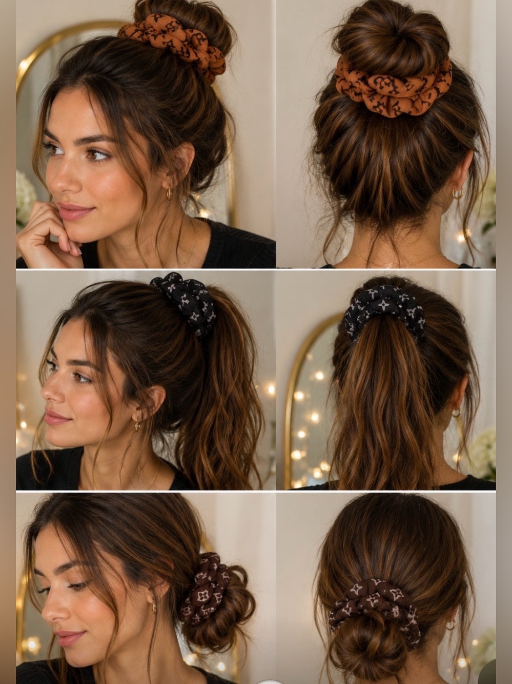 NWT Set of 2 Luxury Inspired Monogram Scrunchies | Black & Brown Hair Ties